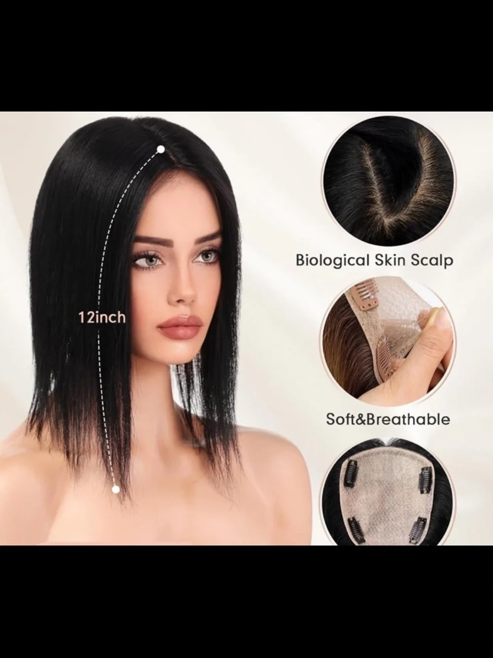 12” Human Hair Topper Clip In Hair Topper Crown Thinning Grey Coverage 5x5